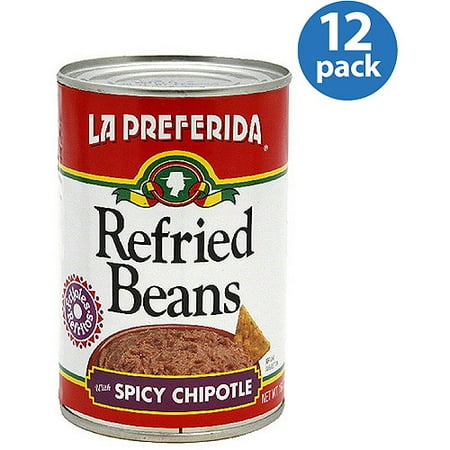 La Preferida Spicy Chipotle Refried Beans, 16 oz, (Pack of 12)