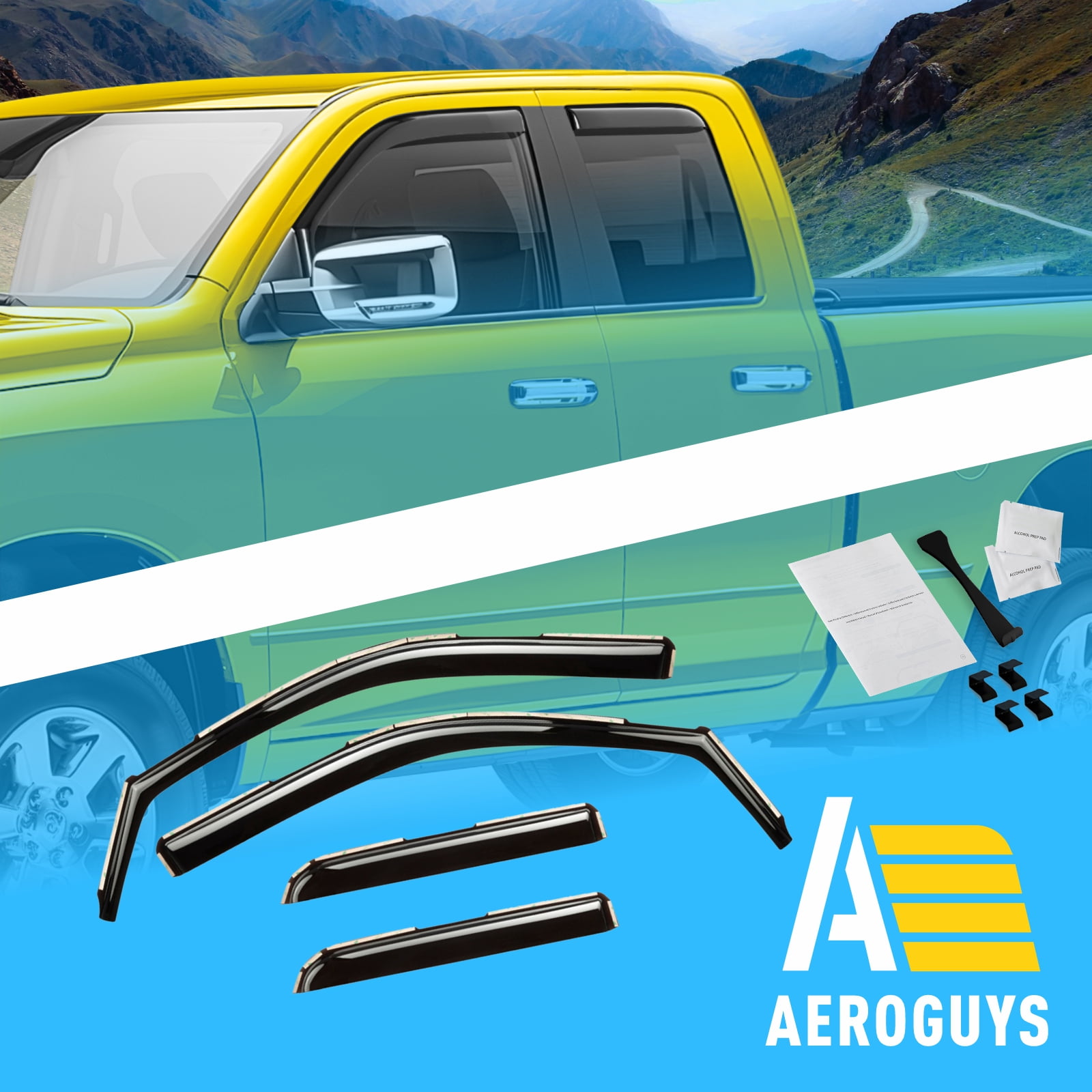 AEROGUYS In-Channel Window Deflectors Extra Durable Window Visors Rain Guards Fit for Dodge Ram 1500 2009-2018 Quad Cab, Sun Visors, Wind Deflectors, Vent Visors, Truck Accessories - 4pcs. AG0031