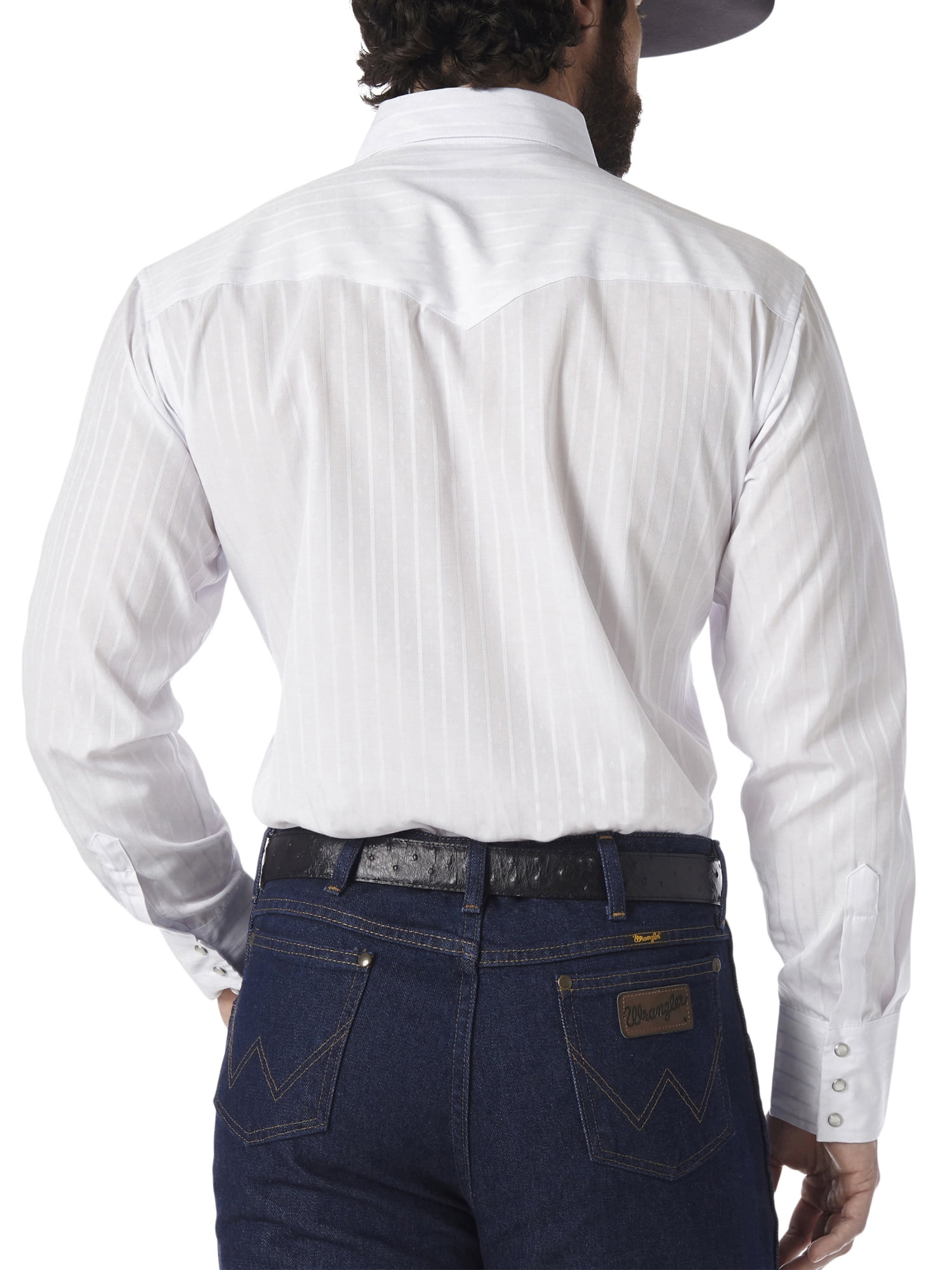 Wrangler Men's Long Sleeve Western Snap Dobby Striped Shirt