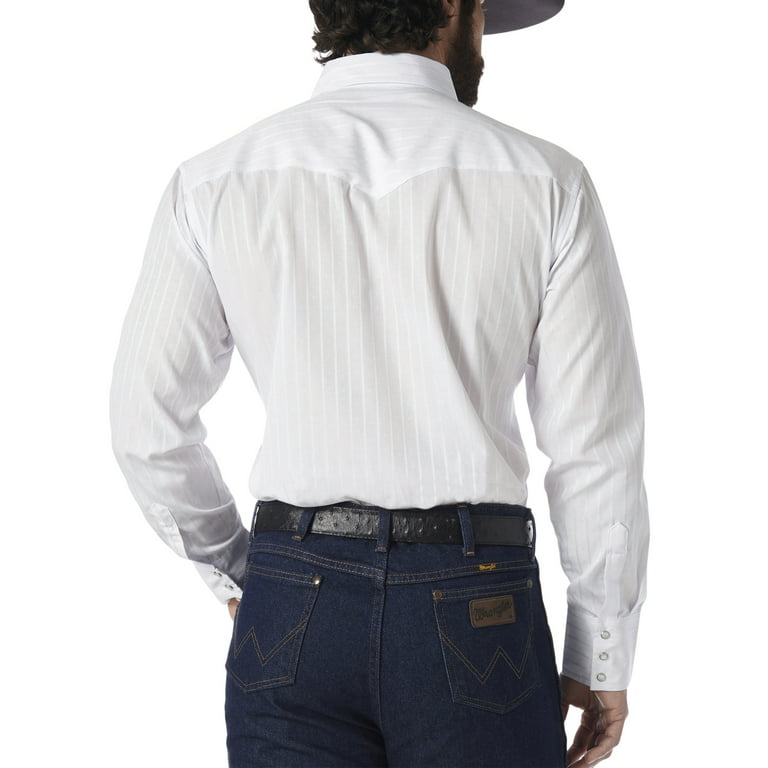 Wrangler Men's Long Sleeve Western Snap Dobby Striped Shirt 