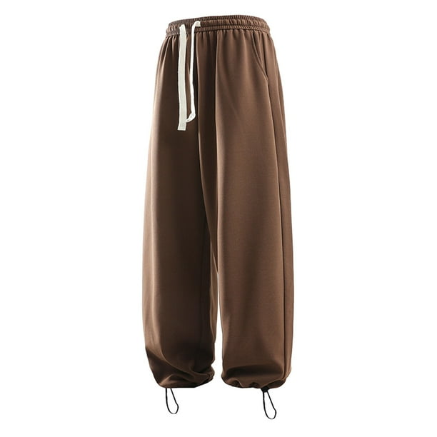 Pantalones cargo de senderismo para hombre: corte holgado, cintura con cordón, cinturilla elástica; pantalones deportivos informales con bolsillos utilitarios.