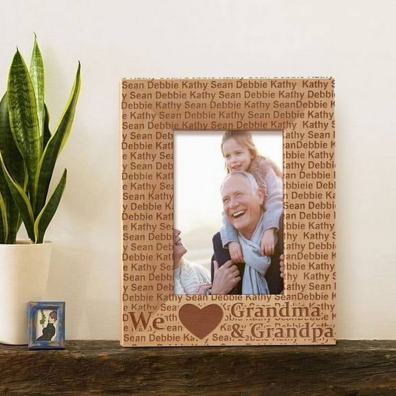 We Love Grandma and Grandpa Personalized Wooden Picture Frame 3 1/2" x 5" Brown (Vertical)