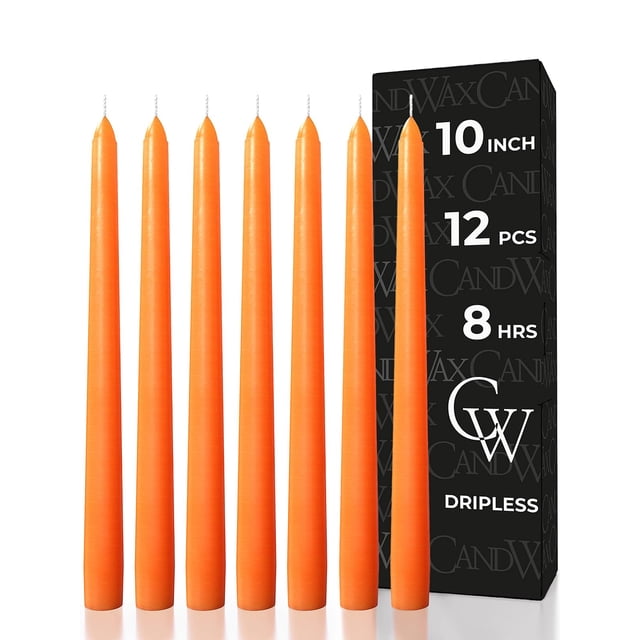 Vela CANDYAX de 25 cm en forma cónica naranja, paquete de 12 unidades, sin goteo