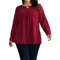 thumbnail image 2 of LANREMON Womens Plus Size Tops Long Sleeve Shirts V Neck Textured Keyhole Gathered Knit Tunic Loose Fall Blouses, 2 of 6