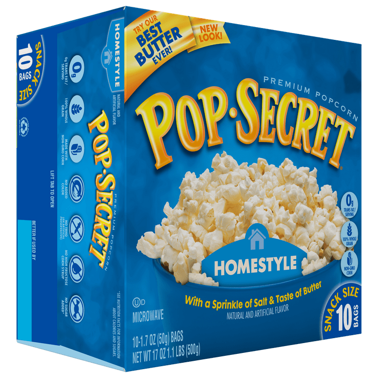 Pop Secret Homestyle Microwave Popcorn Snack Size 1.7 oz Bags 10 Count