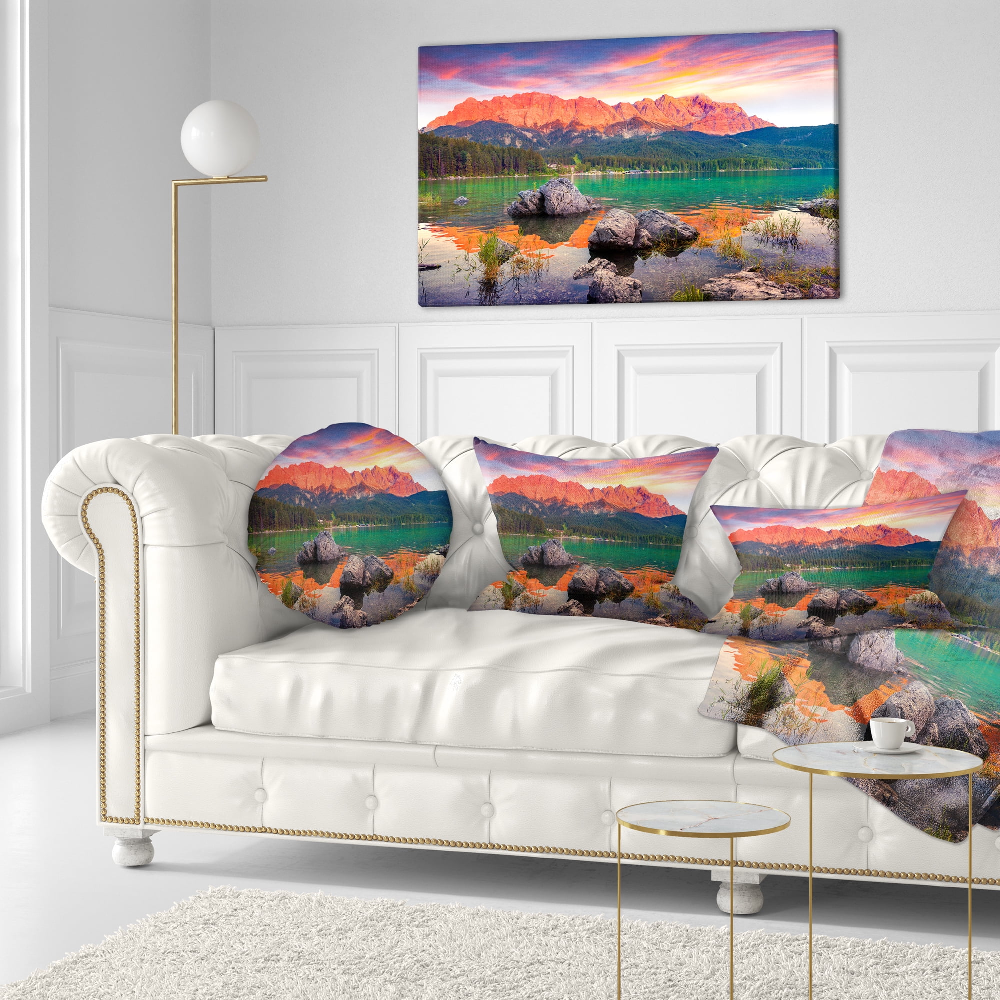 Designart Colorful Eibsee Lake Sunset - Landscape Photo Throw Pillow - 12x20