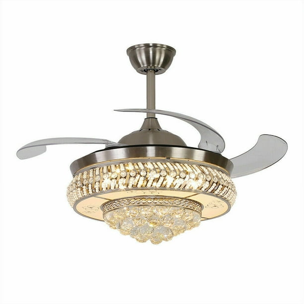 TFCFL 36" Retractable Ceiling Fan Lamp Dimmable LED Chandelier w/ Light