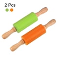 thumbnail image 3 of Silicone Rolling Pins for Baking Wood Handle 23.5cm x 4.2cm, Green & Orange, 3 of 4