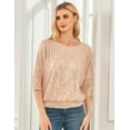 thumbnail image 4 of PrettyGuide Women's Sparkle Sequin Top Cold Shoulder 3/4 Batwing Sleeve Loose Shimmer Glitter Party Dressy Tops, 4 of 6