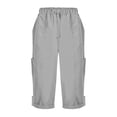 thumbnail image 5 of Capri Pants for Women Spring Summer Elastic High Waist Row Up Hem Cropped Hiking Pants with Pockets Womens Capris, 5 of 7