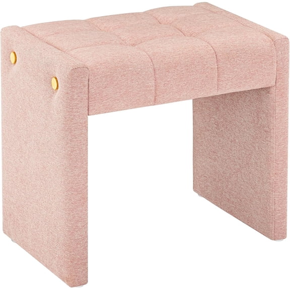 Tufted Vanity Bench Stool with 4.33 Inch Chenille Cushion and 18.9 Inch Wide Seat in Pink
