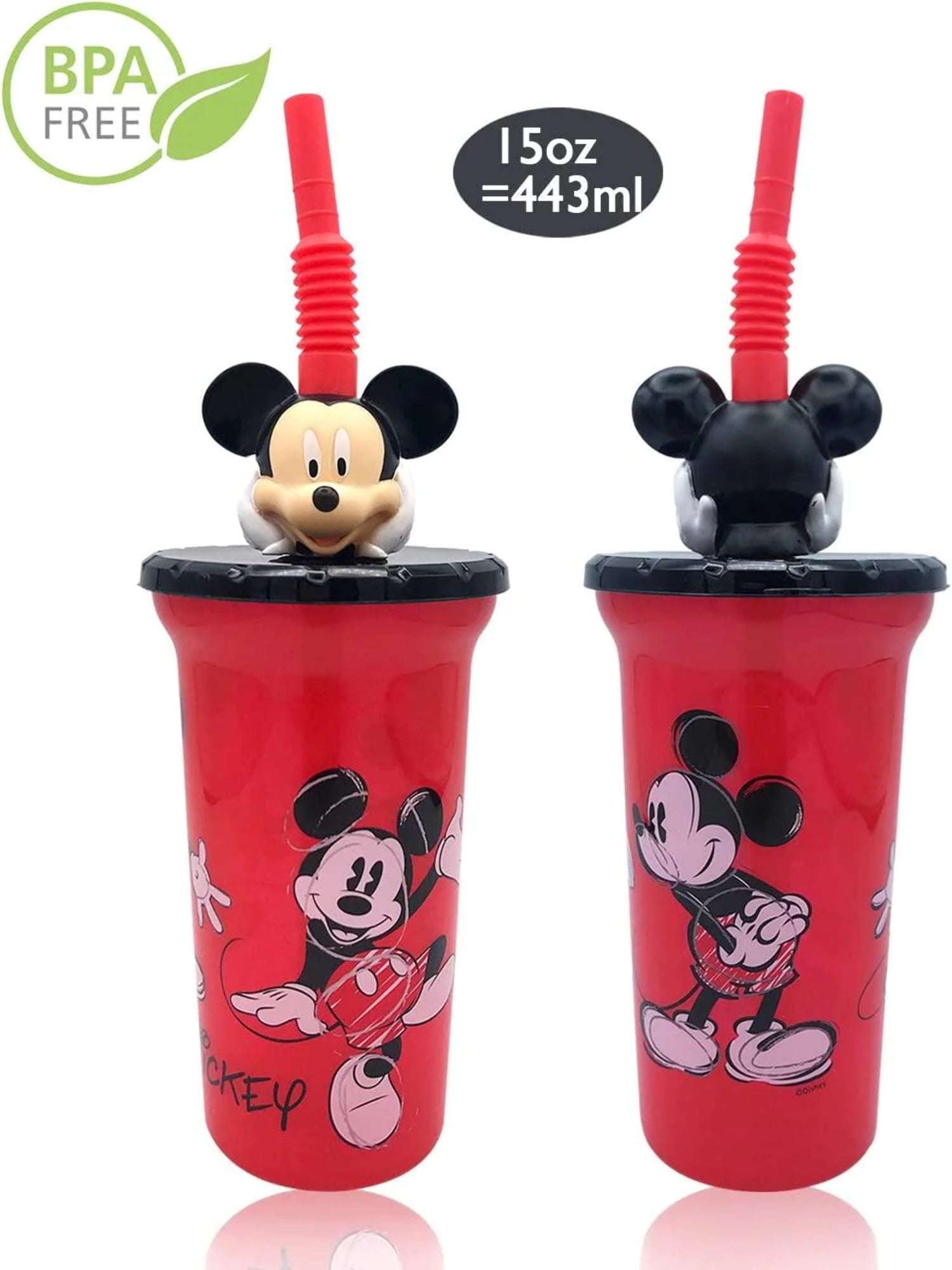 6-Pack Mickey Mouse 16oz Reusable Sports Tumbler Cups with Lids & Straws
