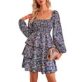 thumbnail image 4 of Lucakuins, minivestido de verano para mujer, estampado Floral, cuello cuadrado, manga larga, volantes, pastel, primavera otoño, vestido informal Lucakuins  moda, 4 of 9
