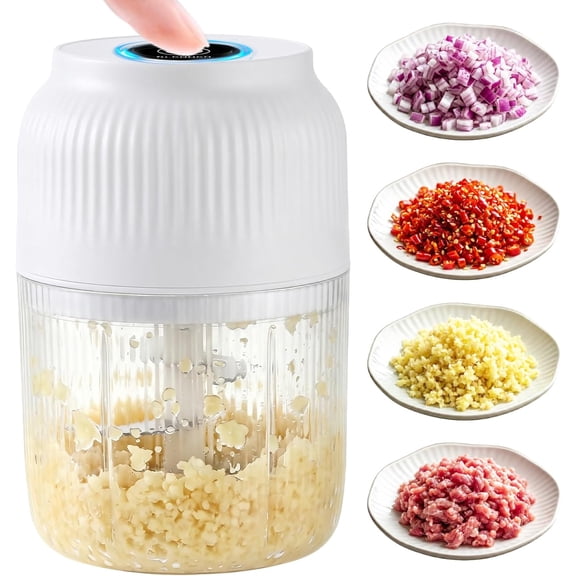 Household Electric Garlic Crusher,300ML Mini Food Processor & Food Chopper,Portable Cordless Garlic Mincer with 4 Stainless Steel Blades,Small Vegetable Chopper for Nuts Ginger Chili Onion Fruit Meat