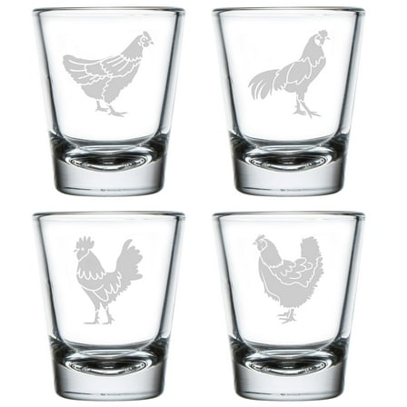 Set of 4 Shot Glasses 1.75oz Shot Glass Gift Chicken Collection