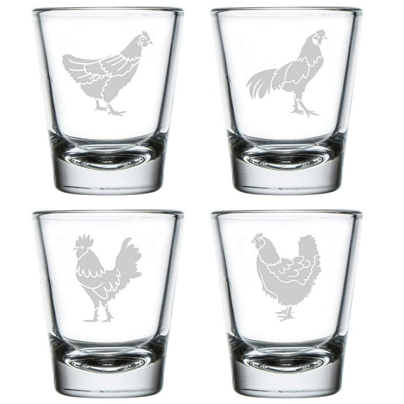 Set of 4 Shot Glasses 1.75oz Shot Glass Gift Chicken Collection