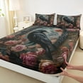thumbnail image 3 of jejeloiu Black Raven Bird Queen Sheet Sets,Country Flower Flat Sheet,Vintage Pink Floral Queen Fitted Sheet For Child,Luxury Bedroom Decor,4 Pieces, 3 of 7
