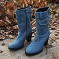 thumbnail image 7 of Mostsola Denim Boots for Women Fashion Side Pocket Heeled Lug Sole Zip up Short Ankle Boots, 7 of 7