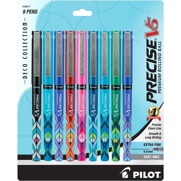 Pilot Precise V5 Deco Collection Pens, Extra Fine Point, Assorted, 9