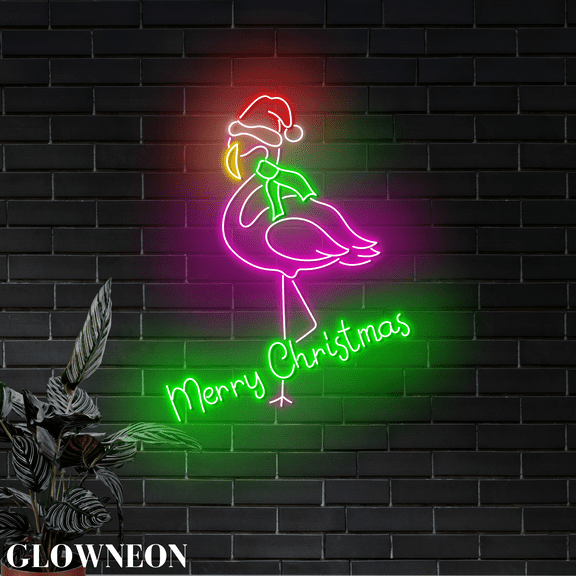 Glowneon Merry Christmas Flamingo Led Lights, Flamingo Bar Xmas Decor