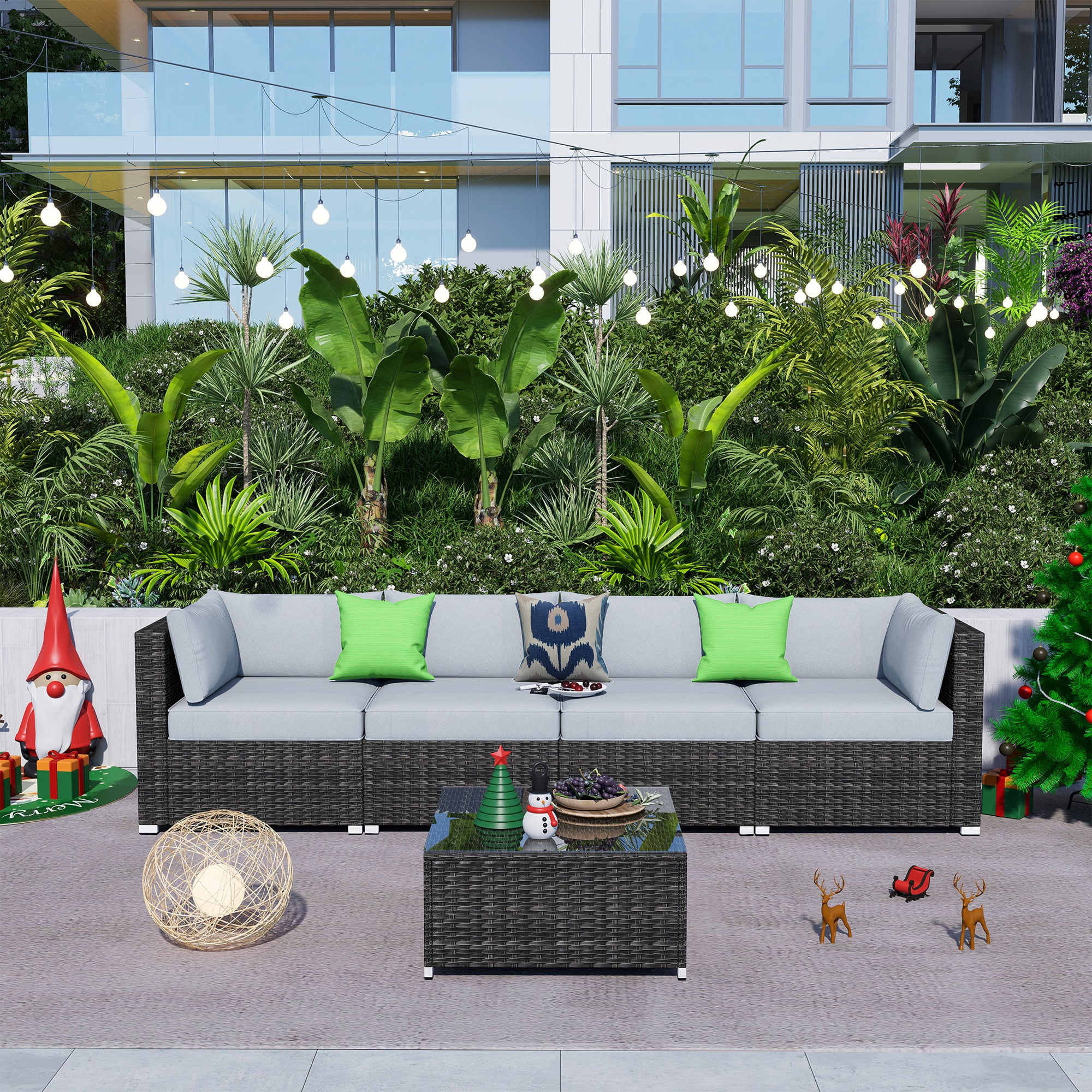 Ovios 5 Piece Outdoor Furniture All Weather Wicker Patio Conversation