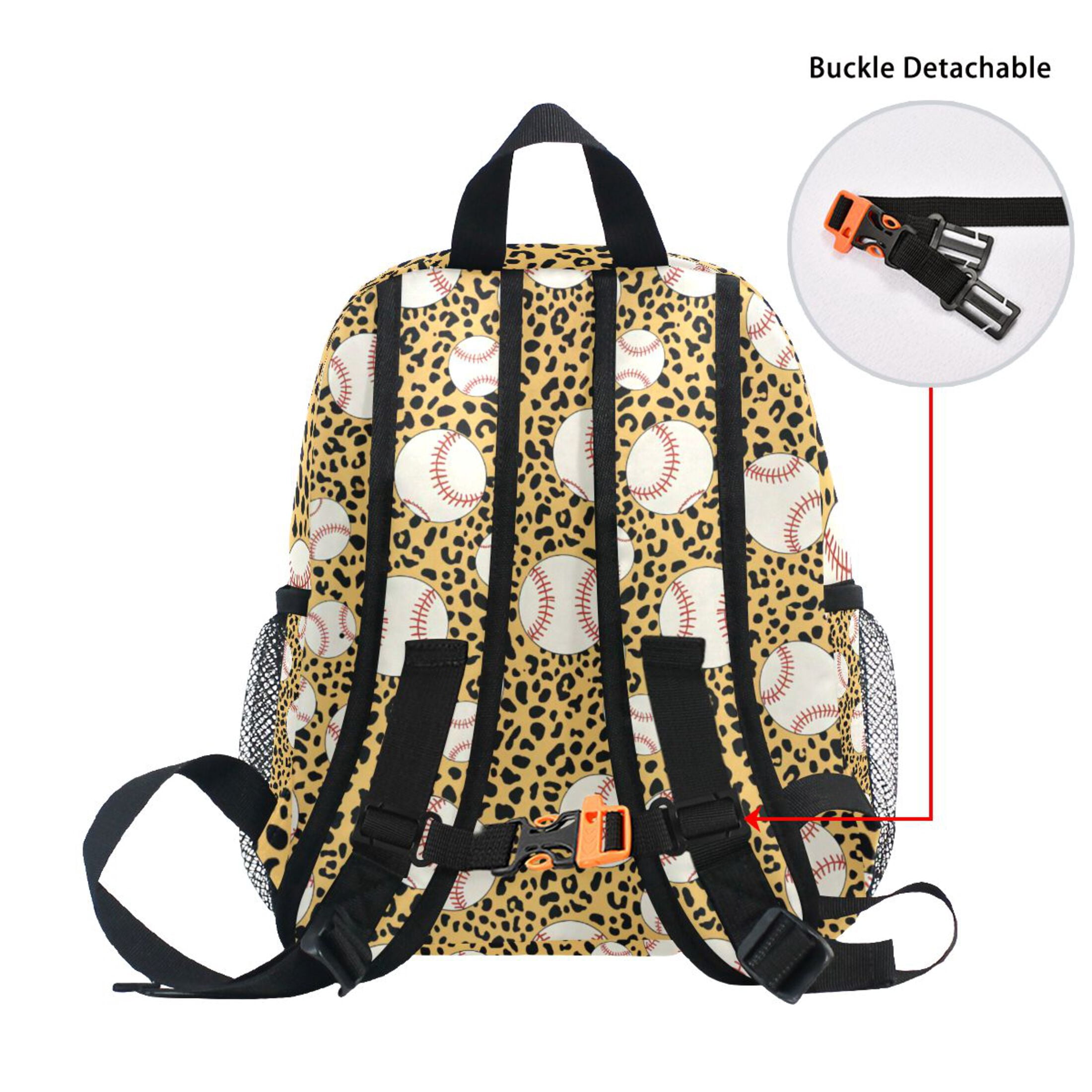 Baseball Leopard Print Pattern Mini Backpack Cute Small Backpack with Chest Strap and Whistle Ages 3-8