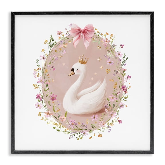 Stupell Industries Shabby Chic Queen Swan with Florals Black Framed Giclee Art, 12 x 12, by Christine Simpson Art