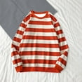 thumbnail image 2 of larppty Women's Casual Loose Striped Shirts Crewneck Long Sleeve Basic Color Block Tee Tops (Orange, L), 2 of 3
