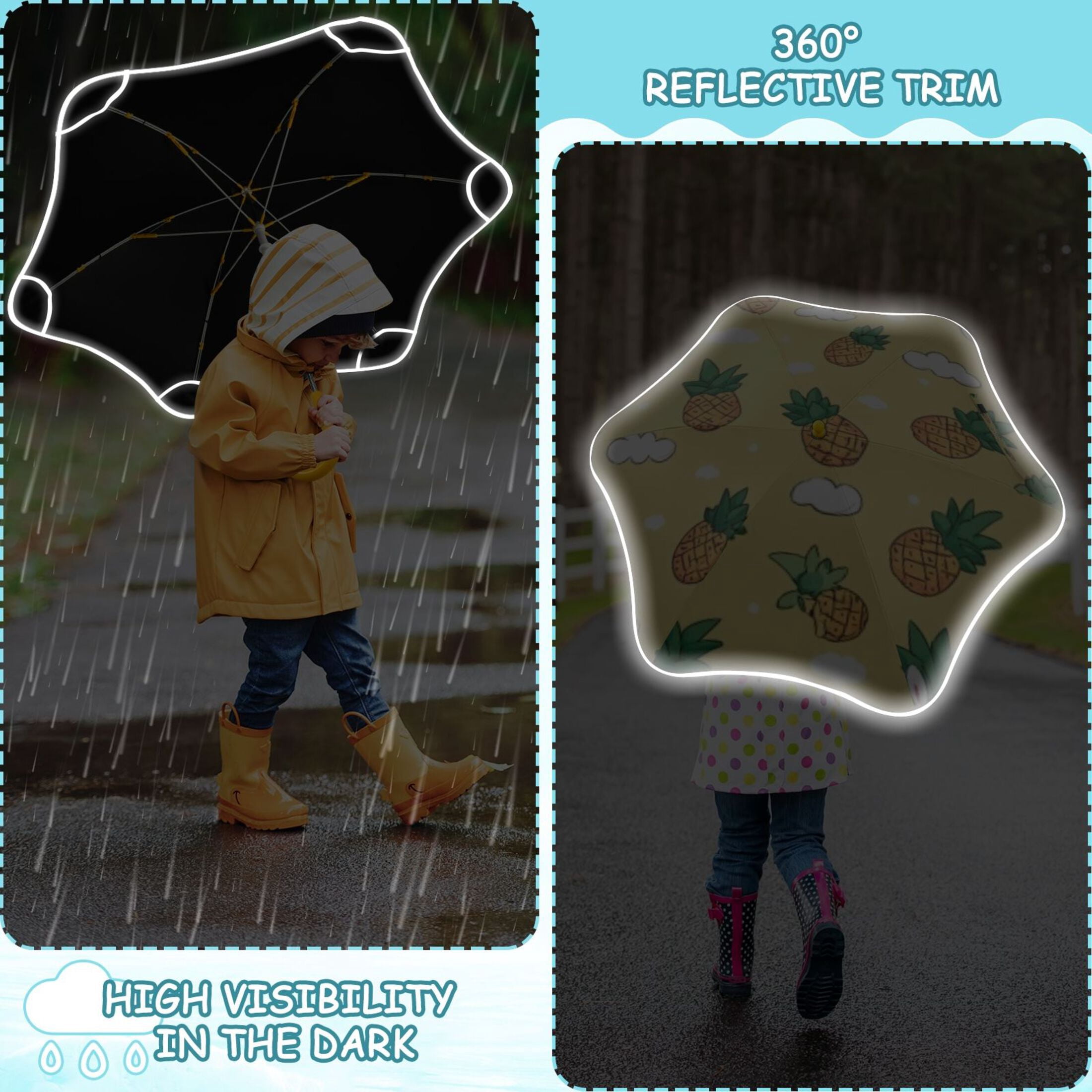 BZSMCE Folding Umbrellas Rain & UV Protection Windproof In Cat Pineapple Yellow Pattern