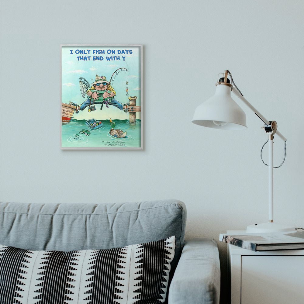 Stupell Industries Days That End With Y Funny Sports Fishing Cartoon Design Framed Wall Art by Gary Patterson