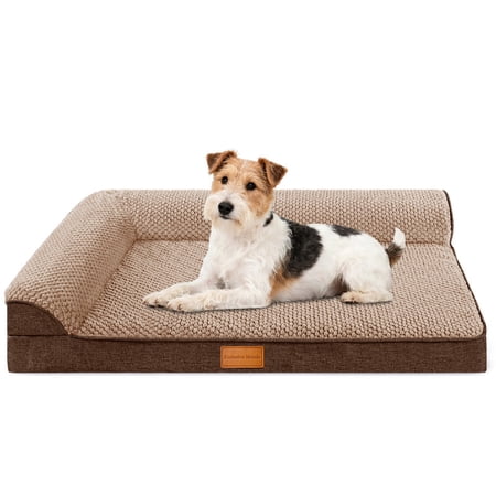 Exclusivo Mezcla Orthopedic Dog Bed with Washable Cover Jacquard Fluff Pet Sofa Bed with 2-Sided Bolsters for Small Dogs 30 ×20 Brown