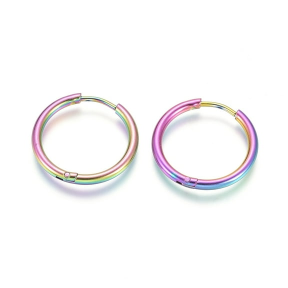 10Pair Ion Plating(IP) 304 Stainless Steel Huggie Hoop Earrings Hypoallergenic Earrings with 316 Surgical Stainless Steel Pin Rainbow Color 12 Gauge 20x2mm Pin: 1mm Inner Diameter: 16mm