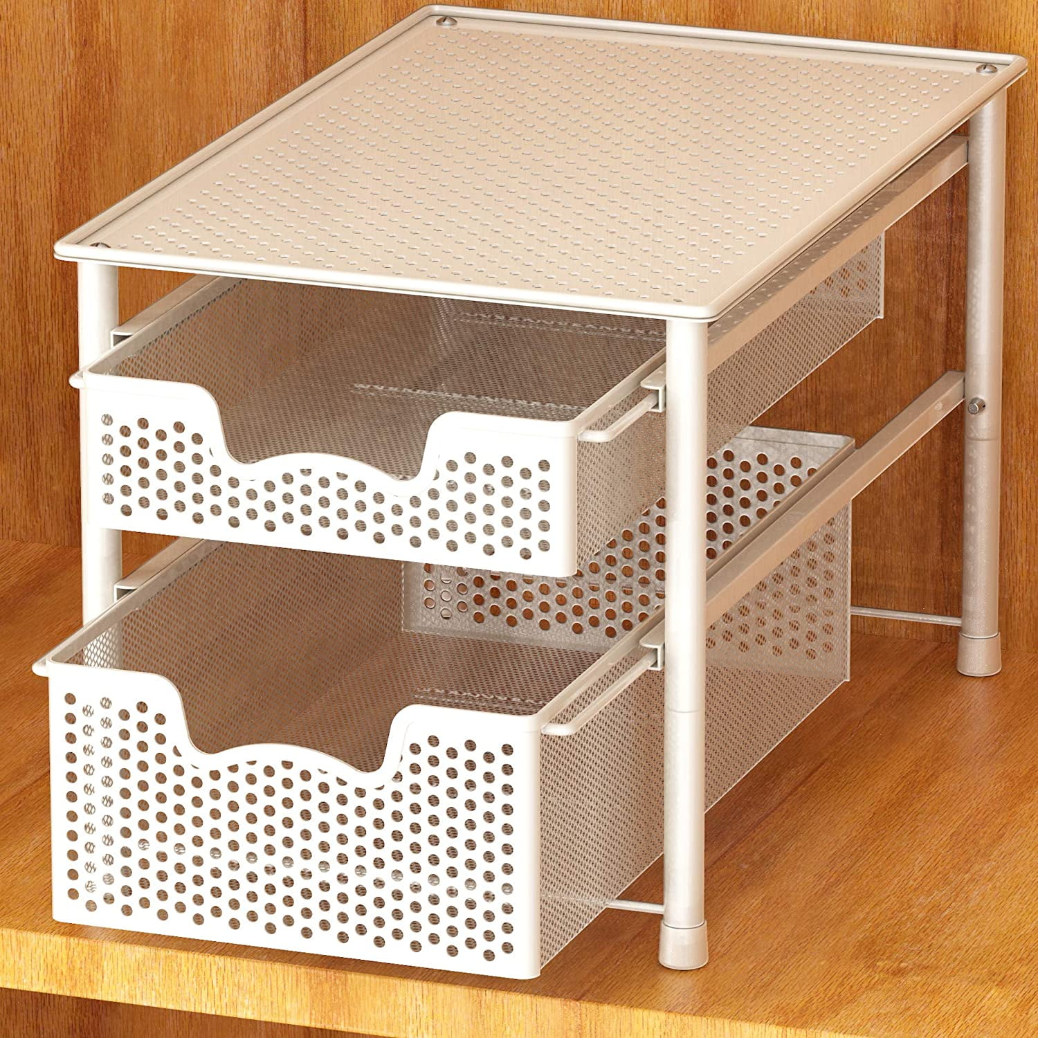 Stackable 3 Tier Sliding Basket Organizer Drawer, Bronze Finish, Kitchen Storage Rack, Space Saving Drawer Organizer, Adjustable Storage Solution