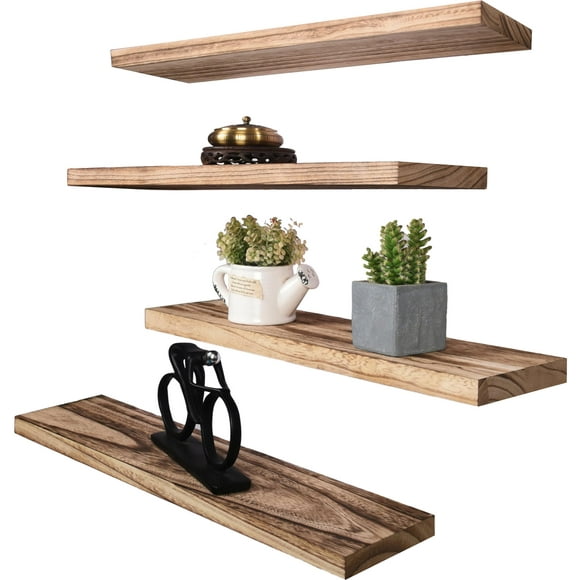HXSWY Étagères Flottantes Rustiques de 24 Pouces pour Décoration Murale Étagère Murale en Bois Style Ferme pour Salle de Bain Cuisine Chambre Salon Ensemble de 4 Brun Clair
