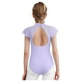 thumbnail image 5 of iixpin Kids Girls Floral Lace Sleeve Ballet Dance Unitard Gymnastics Leotard Sports Jumpsuit Bodysuit Dancewear Light Purple 13-14, 5 of 6