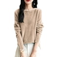 thumbnail image 4 of Baberdicy Plush Pullover Sweater, Women's Sweater Crew Neck Plush Top Long Sleeve Thin Fashion Ladies Pullover Sweater, Khaki, M, 4 of 4