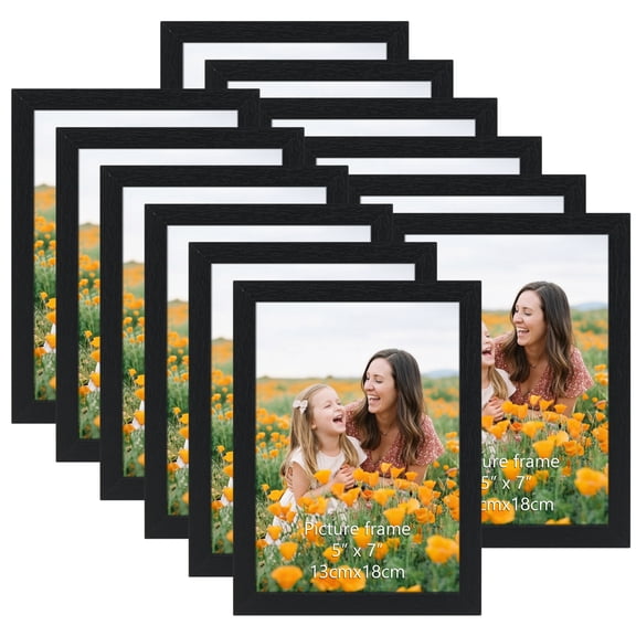Black 5x7 Picture Frames for Wall Mounted and Tabletop Display, 12 Pack