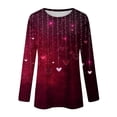 thumbnail image 3 of Valentine Day Shirts Womens Crew Neck Love Heart Print Plus Size Blouse Long Sleeve Casual Fashion Graphic Tee Deep Red M, 3 of 5