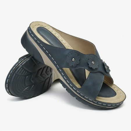 

Hvyesh Women Summer Comfy Slippers Platform Espadrilles Ankle Strap Buckle Open Toe Rubber Chunky Low Wedge Sandals Open Toe Beach Shoes