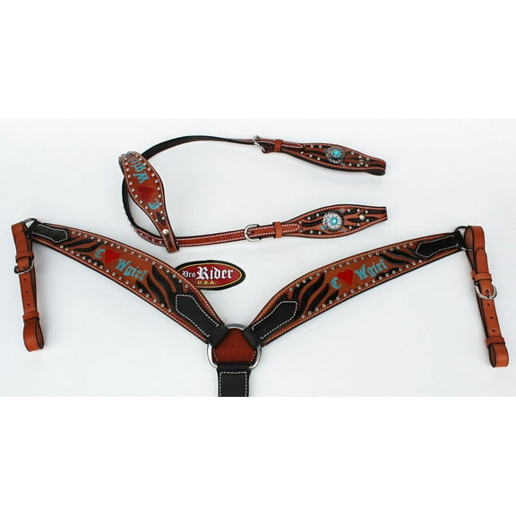Horse Tack Bridle Western Leather Headstall BreastCollar Turquoise 8061