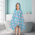 thumbnail image 6 of Blue Cartoon Unicorn Heart Pattern Hooded Bath Towel，50"x30" for Ages 3 To 12 Kids, Quick Dry Lightweight Soft Microfiber Hood Beach Towel Cover Up for Kids, 6 of 7