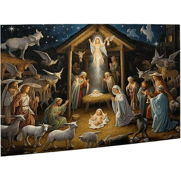 Jigsaw Puzzles for Adults 500 Pieces Christmas Religious Holy Nativity Formation Wooden Educational Toys, Personalized Gifts, Family Decoration 20.4 x 14.9 in