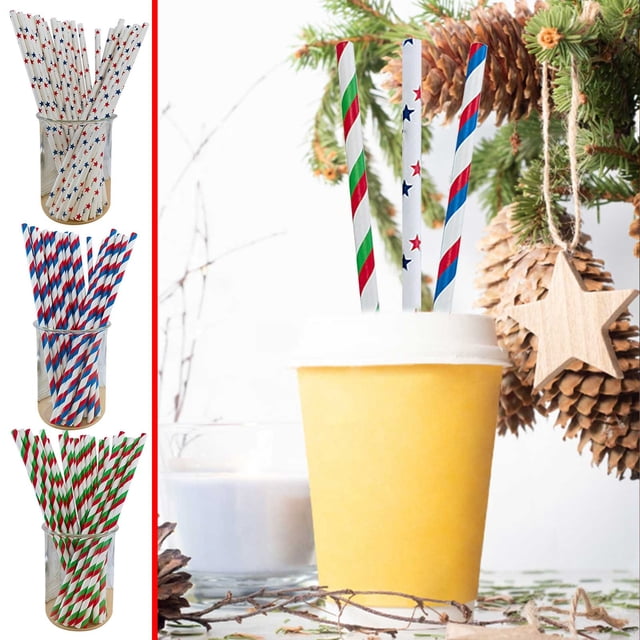 pstuiky Pailles en Papier à Rayures Rouges et Vertes, Lot de 100, Pailles Jetables Biodégradables Épaisses et Durables pour Fêtes, Événements et Usage Domestique, Alternative Écoresponsable aux Pailles en Plastique