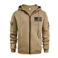 thumbnail image 2 of Men's Flag Print Hoodie with Zipper Arm Pocket, Fleece Cardigan Oversized Casual Pullover for Casual Style, Outdoor,Camel,3XL, 2 of 5
