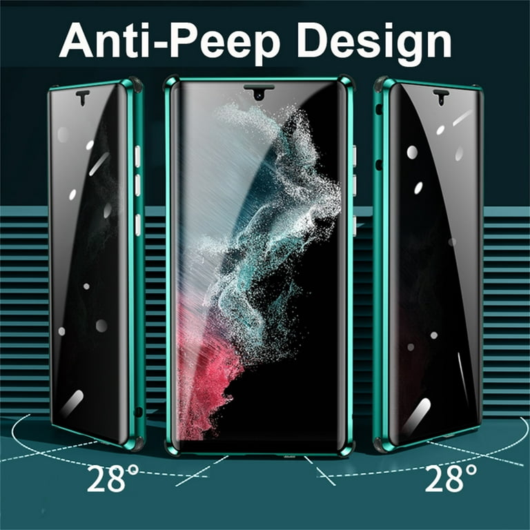 Anti-Peep Magnetic Case for Samsung Galaxy S23 Ultra, Dual-Sides Privacy  Clear Tempered Glass Back Rugged Bumper Cover with Lens Film Screen  Protector
