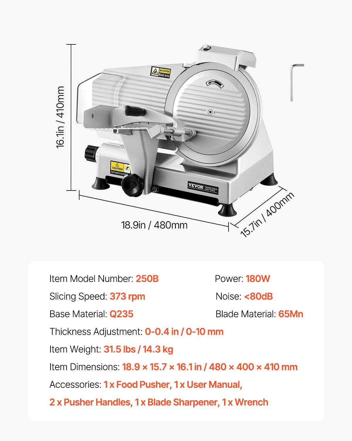 VEVOR 10-Inch Electric Meat Slicer, 180W Deli Food Slicer for Frozen Meat, Bread, and Cheese