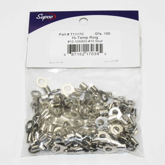 Supco Hi-Temp Ring, 100 Pack, 12-10 AWG #10 stud 13/64" I.D., T1117C