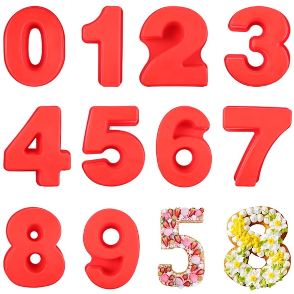 10 Inch Number Cake Pans, 0-9 Large Size Number Baking Moulds, 9PCS Silicone 3D Number Cake Molds, Number Cake Tin Set for Birthday Festival Wedding Marry Anniversary Party