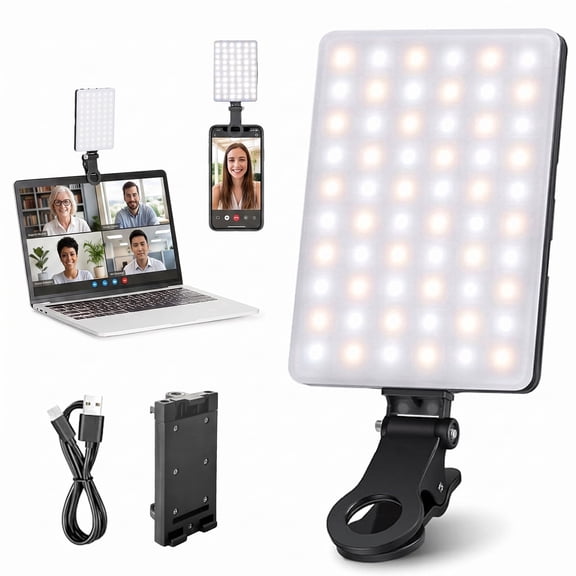 DAYBETTER Selfie Light, 60 LED Phone Light with Front & Back Clip, Rechargeable Video Light with 3 Modes for Phone, iPhone, iPad, Laptop, TikTok, Makeup, Live Stream, Vlog, Black