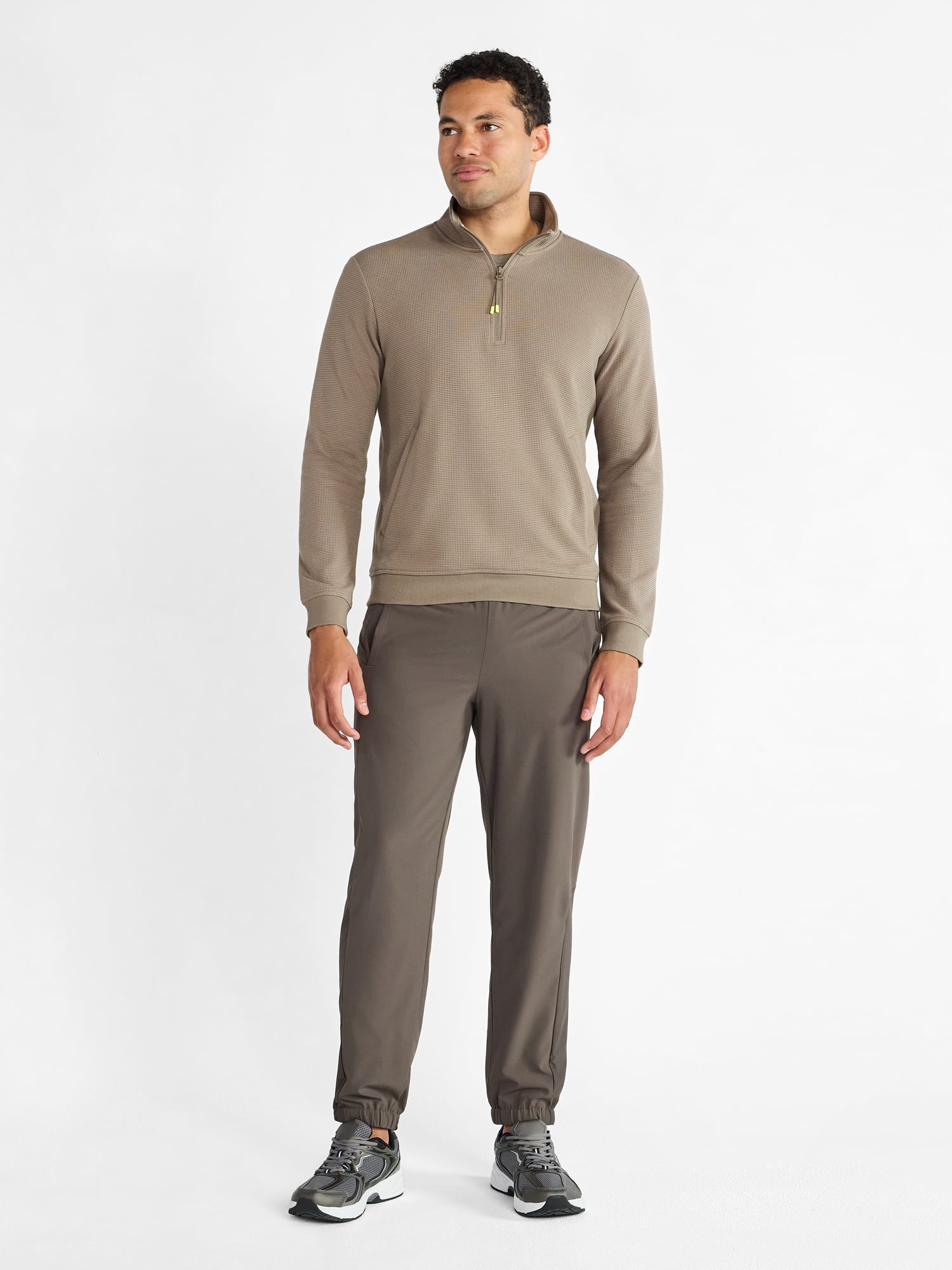 Athletic Works Men's and Big Men's Waffle Quarter Zip Pullover, Sizes S-3XL